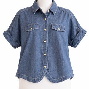Marsh Landing Blues Denim Button Up Shirt Women’s Large Short Sleeve Cotton